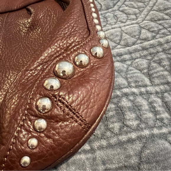 B. Makowski Genuine Brown Leather Silver Studded Crossbody Bag. - Picture 5 of 13